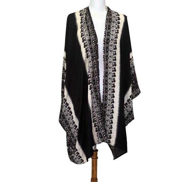 Lily White black/cream kimono, XL, bohemian, global, artisan, layering, gypsy - Picture 1 of 5